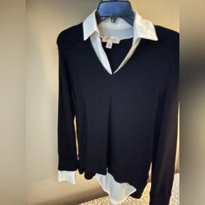 Philosophy Black V-Neck Sweater with White Collar
